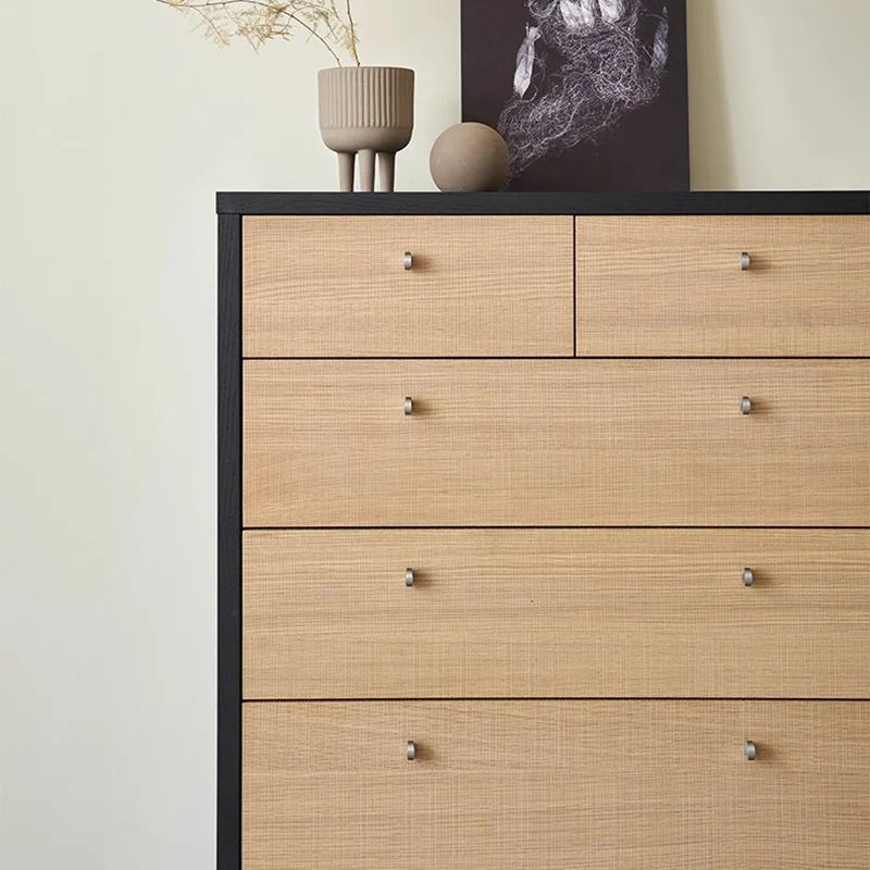 Contemporary Nordic Rectangular Engineered Wood Storage Cabinet 5-Drawer For Living Room