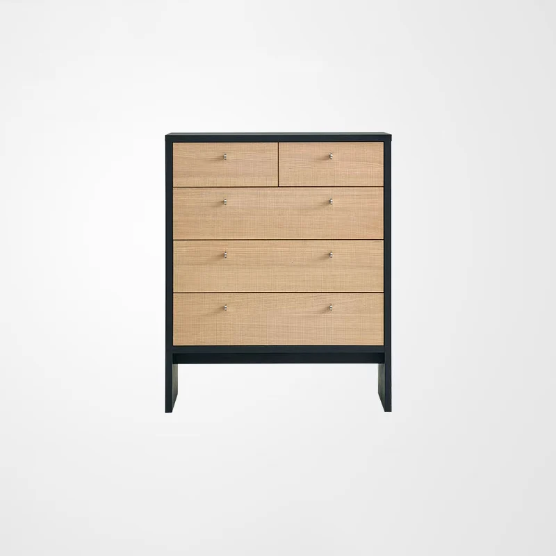Contemporary Nordic Rectangular Engineered Wood Storage Cabinet 5-Drawer For Living Room