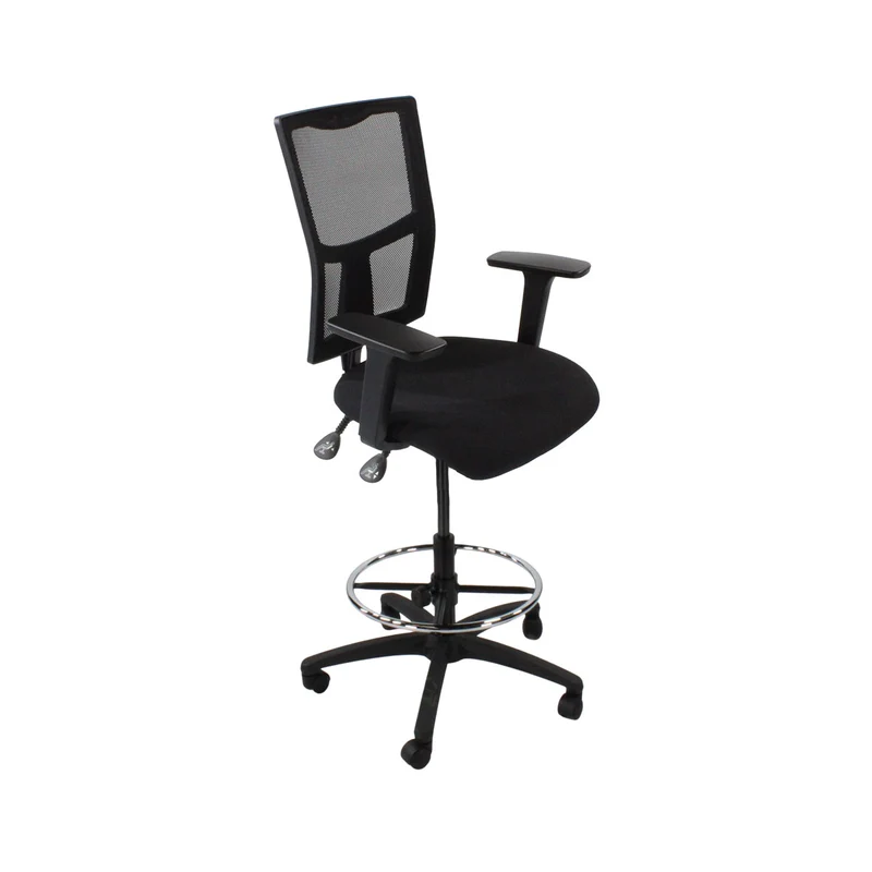 Saxen: Ergo 2 Draughtsman Chair in Black Fabric - Refurbished