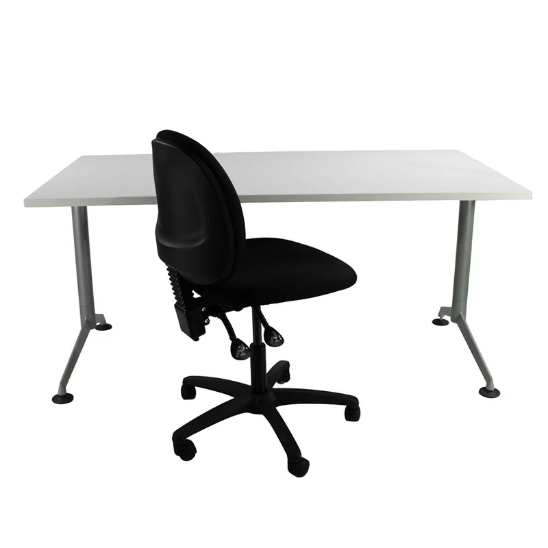 Herman Miller: Abak T Leg Single Desk & Saxen: Scoop Operator in Black Fabric without Arms - Refurbished