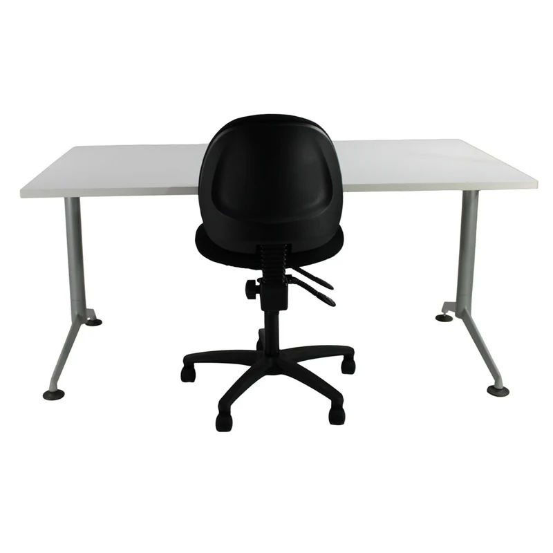 Herman Miller: Abak T Leg Single Desk & Saxen: Scoop Operator in Black Fabric without Arms - Refurbished