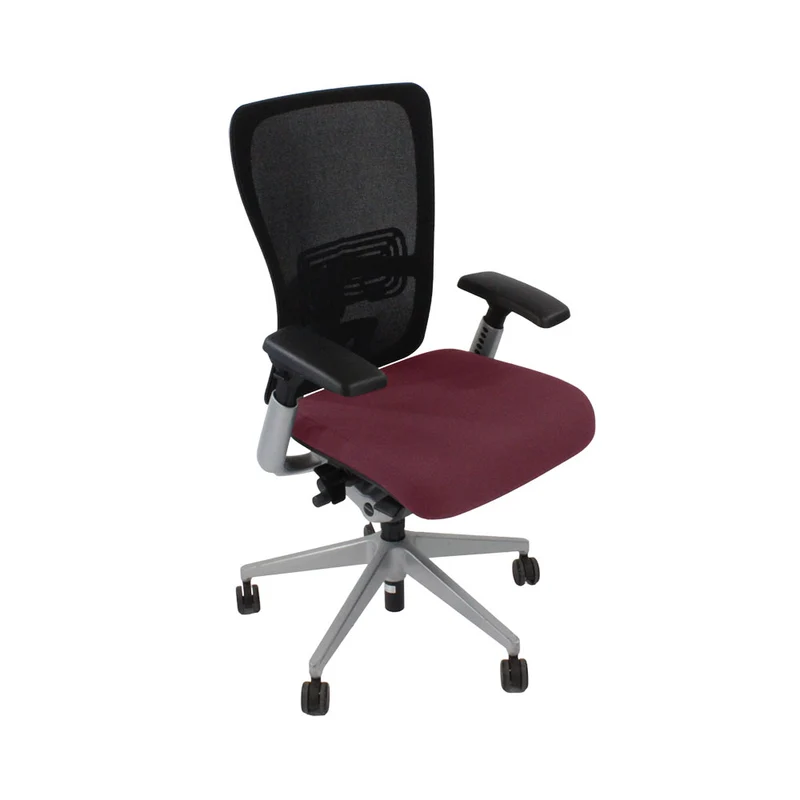 Haworth: Zody Comforto 89 Task Chair in Burgundy Leather/Grey Frame - Refurbished