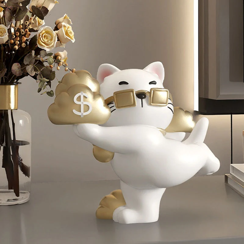 Contemporary Creative Resin Fortune Cat-shaped Table Decor For Living Room & Entryway