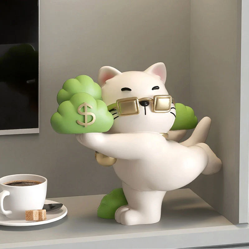 Contemporary Creative Resin Fortune Cat-shaped Table Decor For Living Room & Entryway