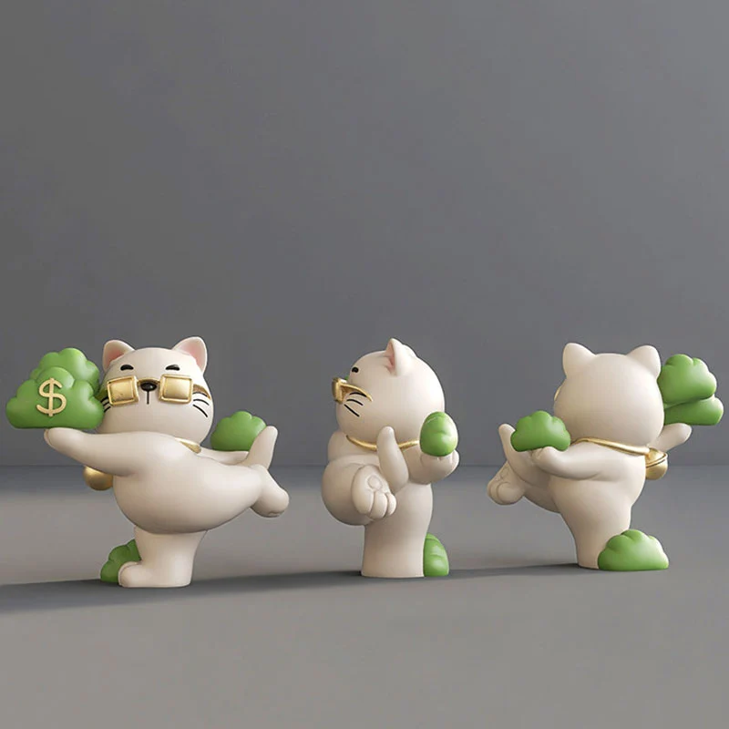 Contemporary Creative Resin Fortune Cat-shaped Table Decor For Living Room & Entryway