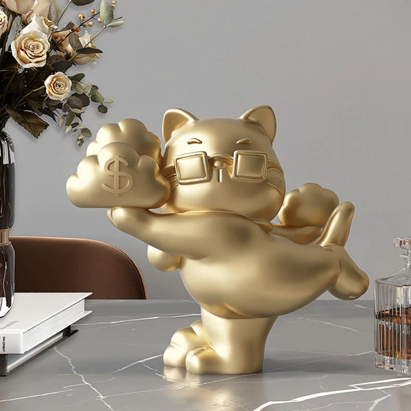 Contemporary Creative Resin Fortune Cat-shaped Table Decor For Living Room & Entryway
