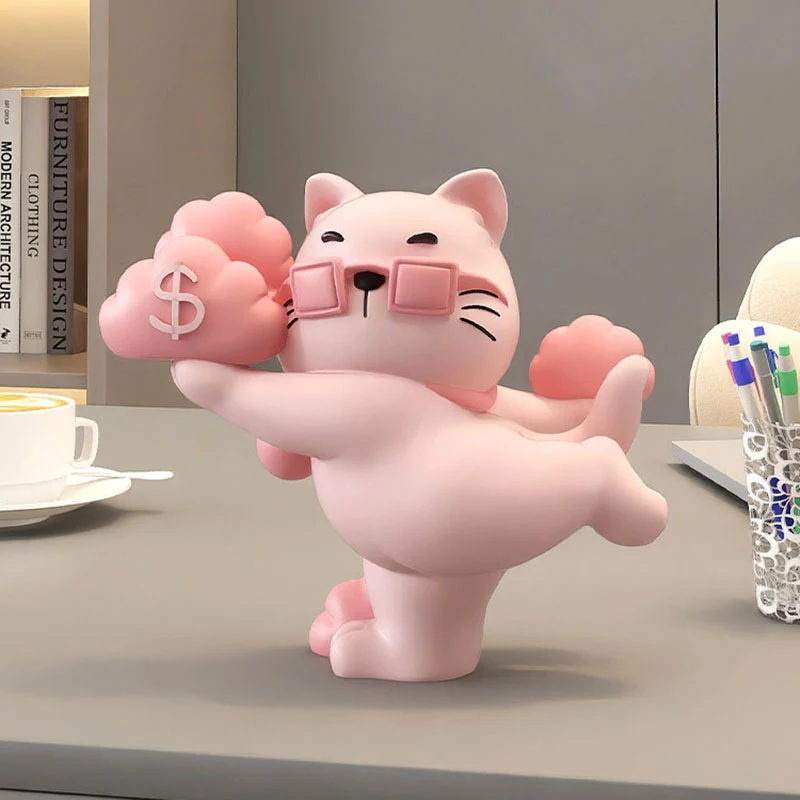 Contemporary Creative Resin Fortune Cat-shaped Table Decor For Living Room & Entryway