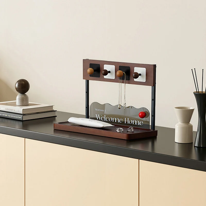 Contemporary Retro Pine Wood Rectangular Table Decor Organizer Tray With Storage For Entryway & Living Room