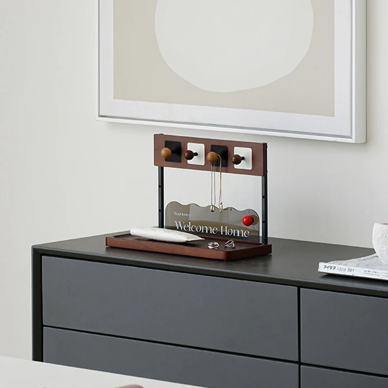 Contemporary Retro Pine Wood Rectangular Table Decor Organizer Tray With Storage For Entryway & Living Room