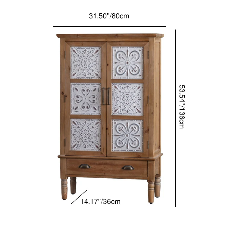 Traditional French Iron Solid Wood & MDF Rectangular Patterned Storage Cabinet With 2/3-Tier For Living Room