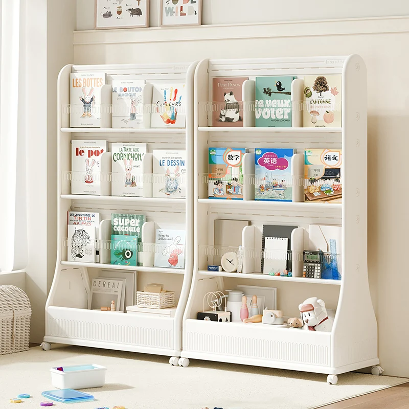 Modern Minimalist Eco-Friendly HDPE Curved Edge Rectangular Movable Bookshelf 3-Tier For Study