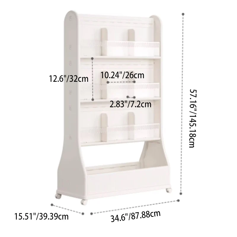Modern Minimalist Eco-Friendly HDPE Curved Edge Rectangular Movable Bookshelf 3-Tier For Study