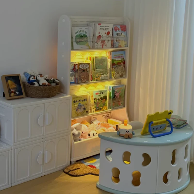 Modern Minimalist Eco-Friendly HDPE Curved Edge Rectangular Movable Bookshelf 3-Tier For Study