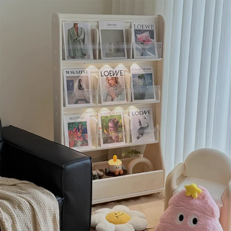 Modern Minimalist Eco-Friendly HDPE Curved Edge Rectangular Movable Bookshelf 3-Tier For Study
