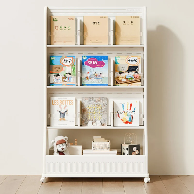 Modern Minimalist Eco-Friendly HDPE Curved Edge Rectangular Movable Bookshelf 3-Tier For Study