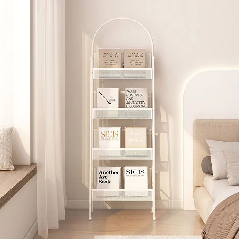 Contemporary Industrial Carbon Steel Hollow Arched Floor-Standing Bookshelf 4-Layer For Study