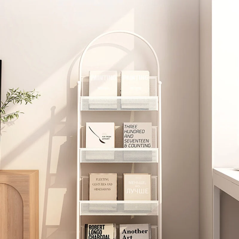 Contemporary Industrial Carbon Steel Hollow Arched Floor-Standing Bookshelf 4-Layer For Study