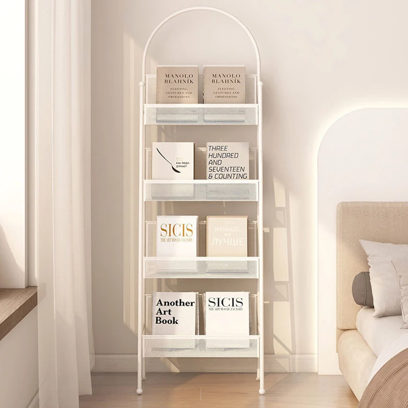 Contemporary Industrial Carbon Steel Hollow Arched Floor-Standing Bookshelf 4-Layer For Study