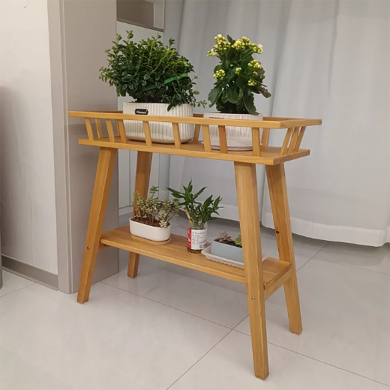 Traditional Rustic Pine Wood Trapezoidal Lightweight Plant Storage Shelf 2-Layer For Garden