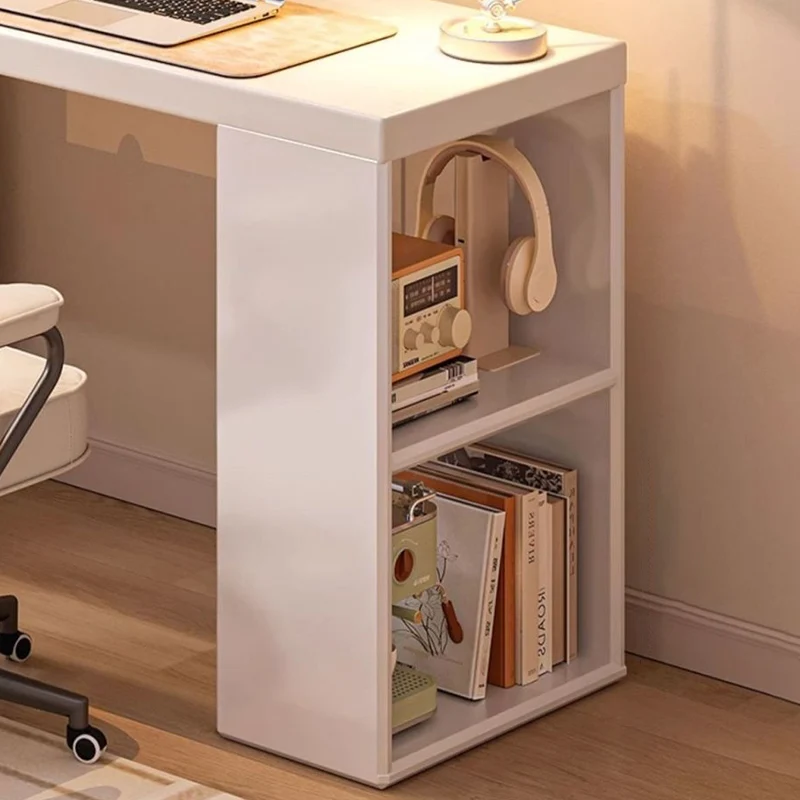 Modern Minimalist Rectangular L-Shaped Particle Board Desk With Bookshelf 8/10 Storage For Home Office
