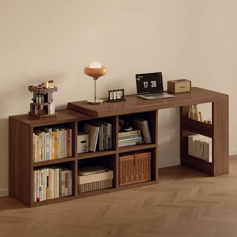 Modern Minimalist Rectangular L-Shaped Particle Board Desk With Bookshelf 8/10 Storage For Home Office