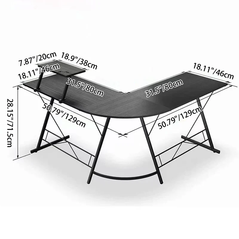 Modern Minimalist Rectangular L-Shaped Iron Medium Density Fiberboard Desk 2-Tier For Home Office