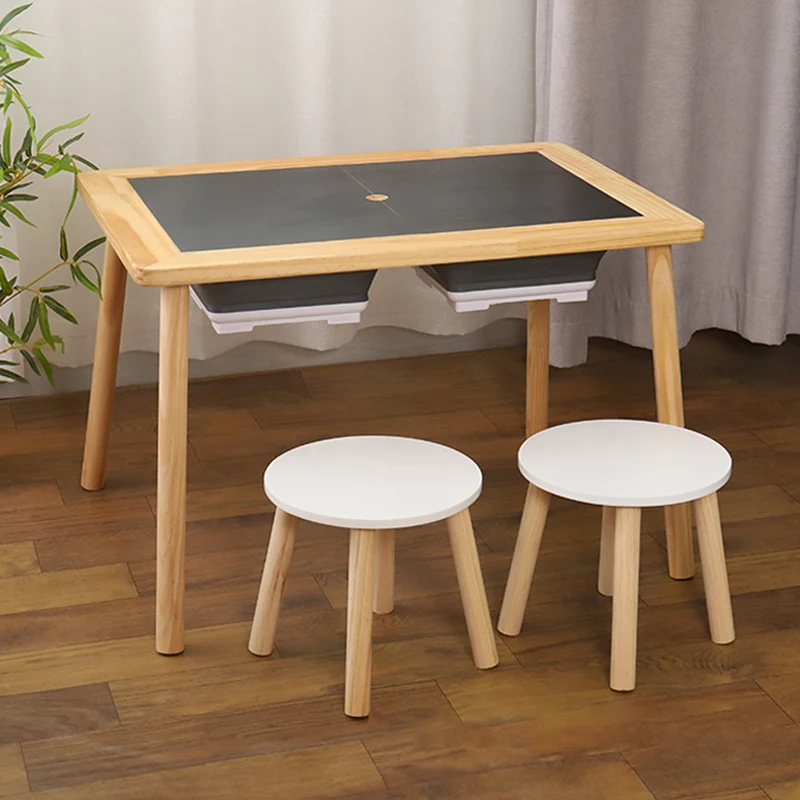 Modern Minimalist Rectangular Pine Medium Density Fiberboard Kids Desk & Chair Set 3-Storage For Bedroom