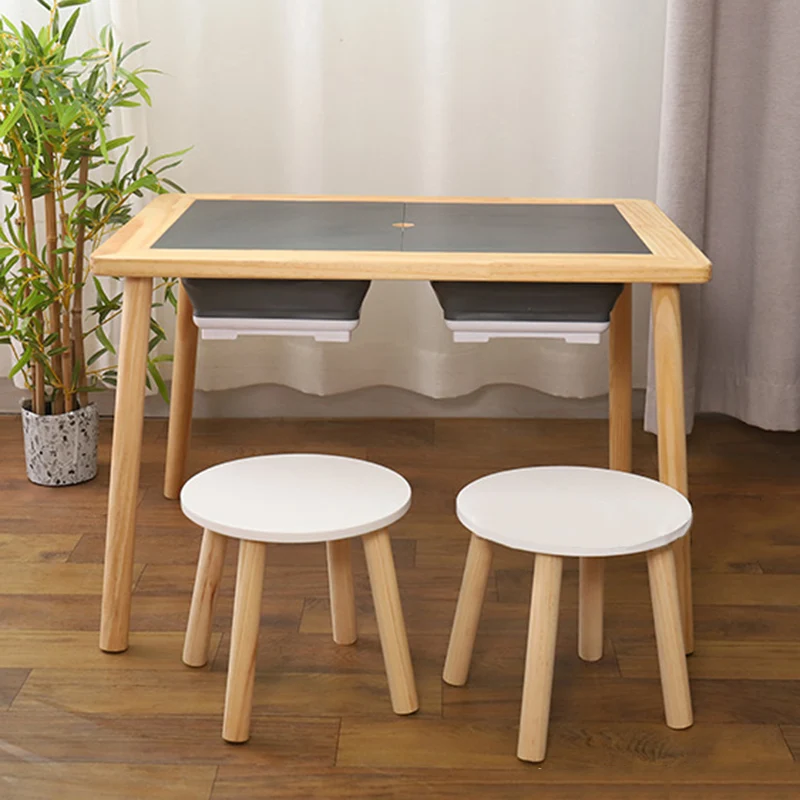 Modern Minimalist Rectangular Pine Medium Density Fiberboard Kids Desk & Chair Set 3-Storage For Bedroom