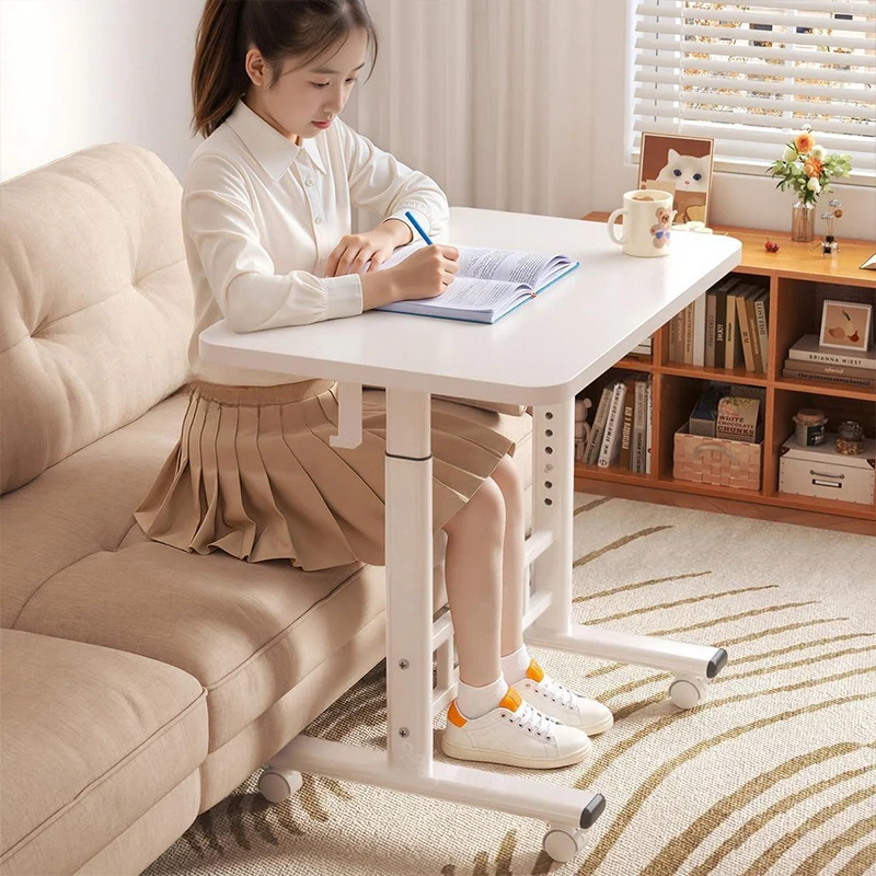 Modern Minimalist MDF Carbon Steel Rounded Rectangular Study Desk With Adjustable Height For Living Room