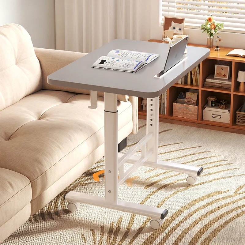 Modern Minimalist MDF Carbon Steel Rounded Rectangular Study Desk With Adjustable Height For Living Room