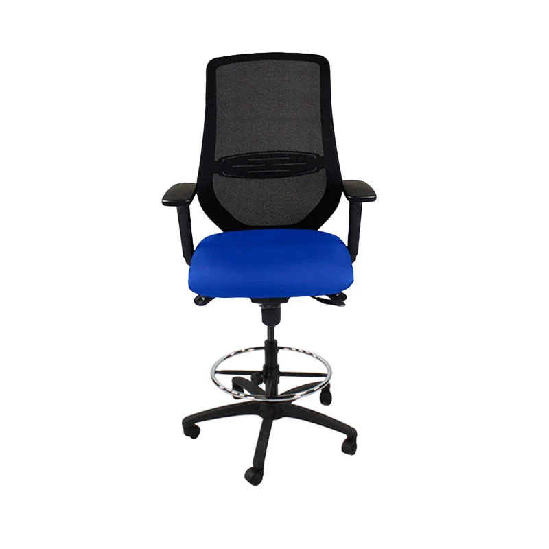 Saxen: Scudo Draughtsman Chair in Blue Fabric - Refurbished