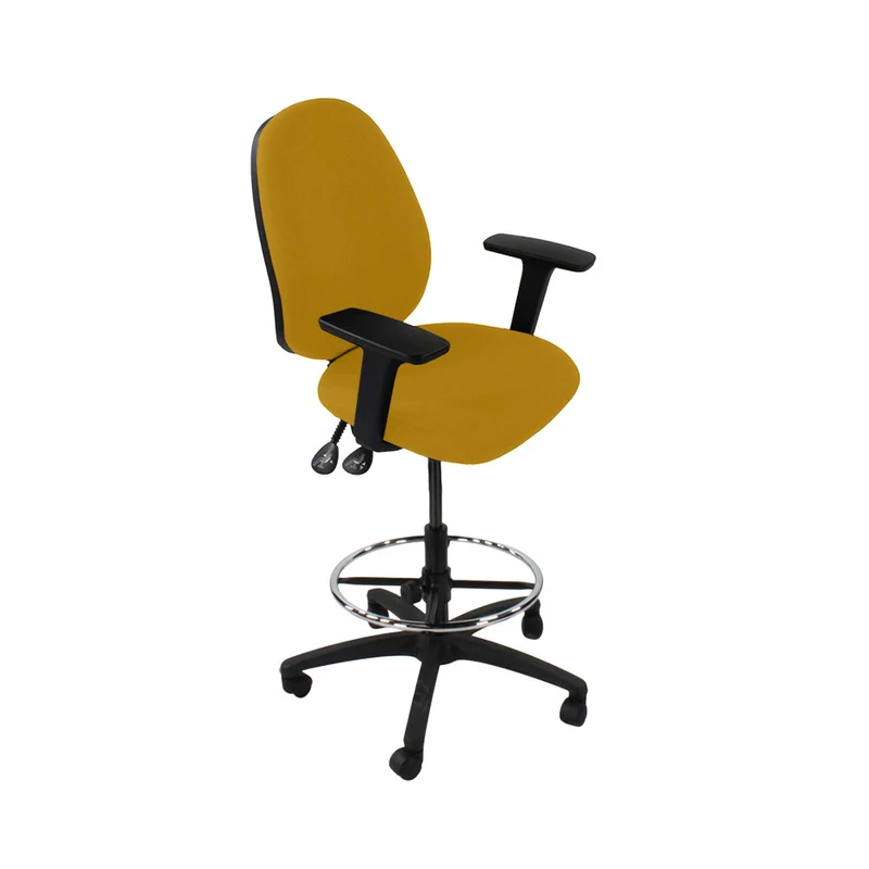 Saxen: Scoop High Draughtsman Chair in Yellow Fabric - Refurbished