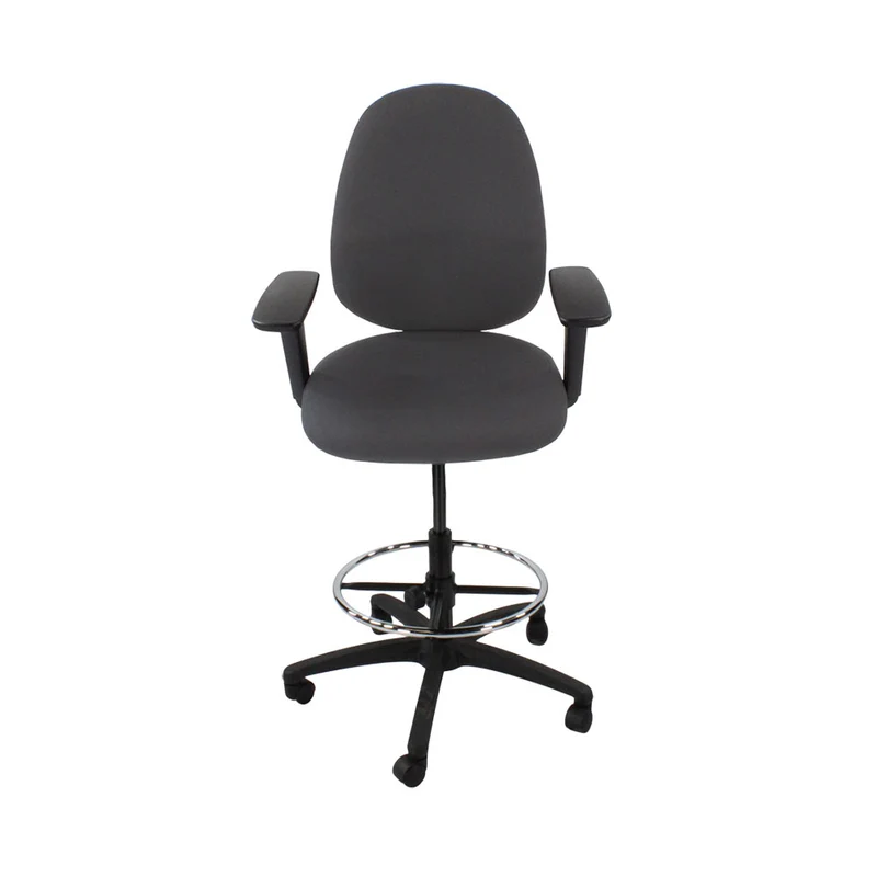 Saxen: Scoop High Draughtsman Chair in Grey Fabric - Refurbished