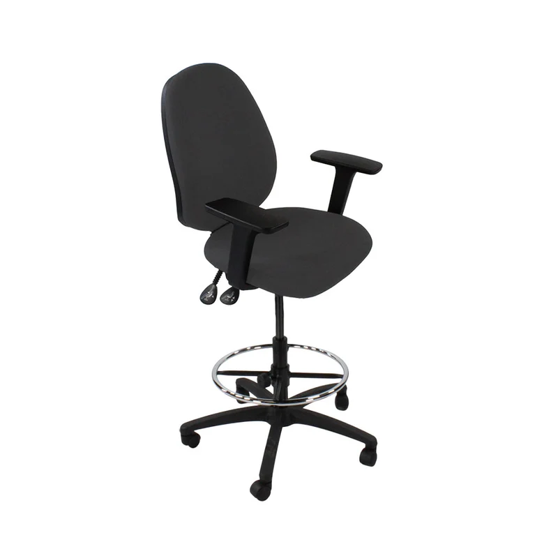 Saxen: Scoop High Draughtsman Chair in Grey Fabric - Refurbished