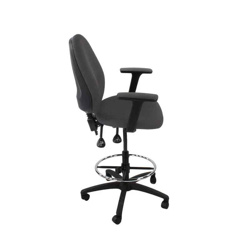 Saxen: Scoop High Draughtsman Chair in Grey Fabric - Refurbished