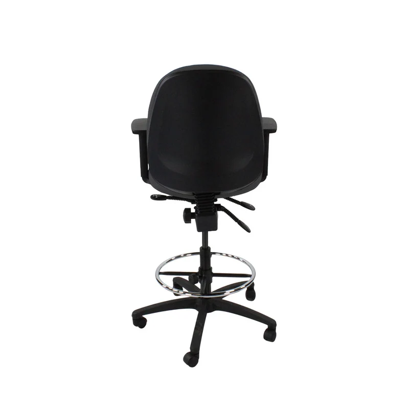 Saxen: Scoop High Draughtsman Chair in Grey Fabric - Refurbished
