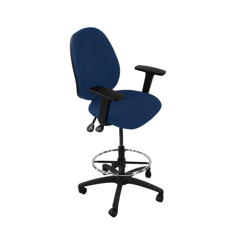 Saxen: Scoop High Draughtsman Chair in Blue Fabric - Refurbished