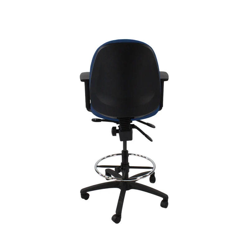 Saxen: Scoop High Draughtsman Chair in Blue Fabric - Refurbished