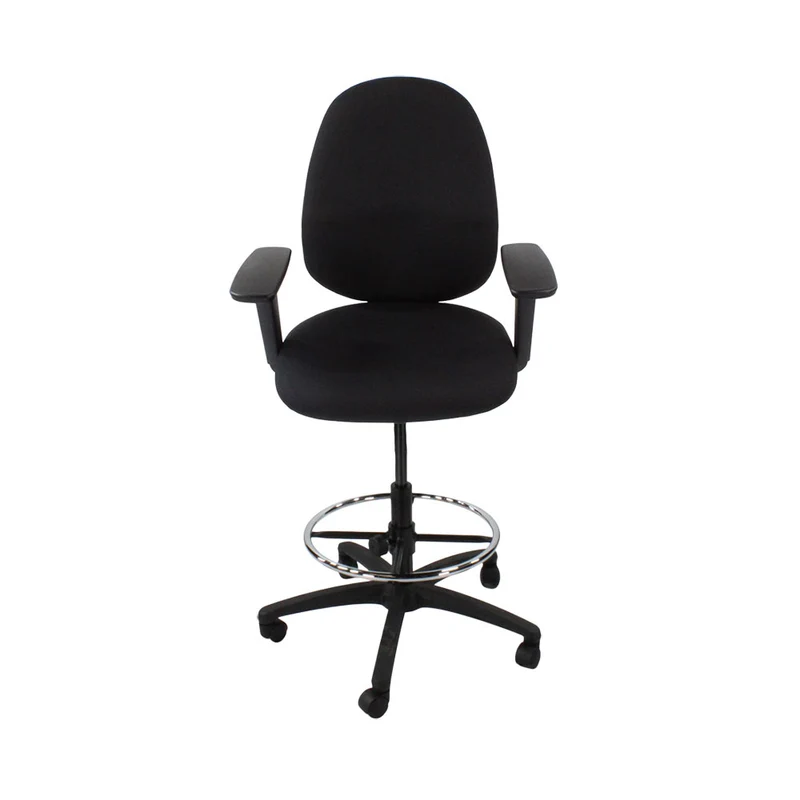 Saxen: Scoop High Draughtsman Chair in Black Fabric - Refurbished