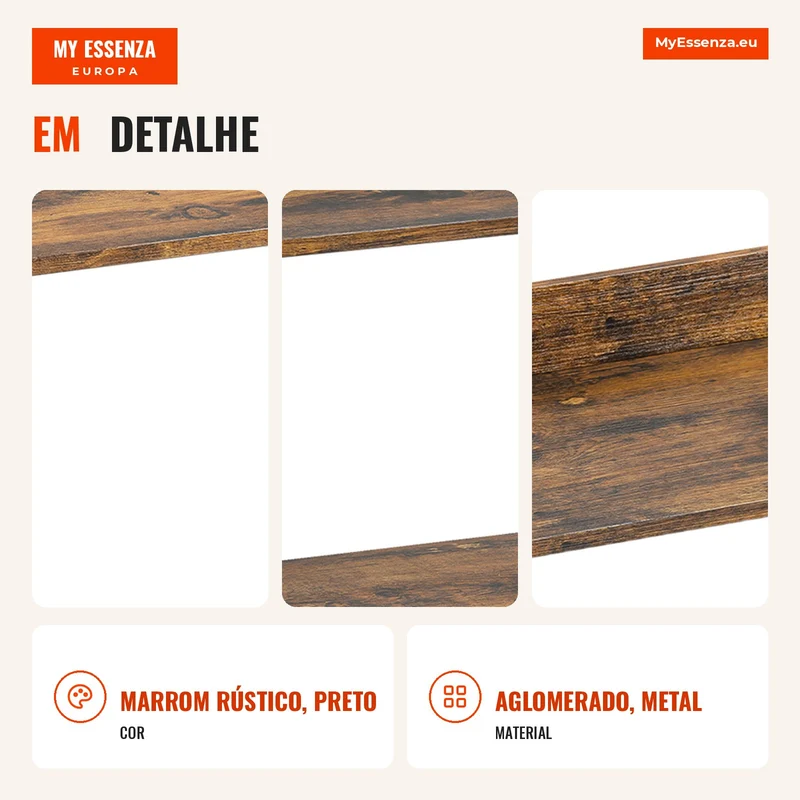 Estante Industrial para Impressora 3 Níveis Rodízios e Ganchos Castanho Rústico