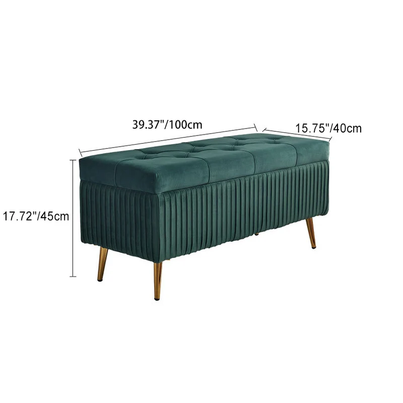 Modern Minimalist Velvet Sponge Titanium Alloy Rectangular Storage Bench Backless For Entryway