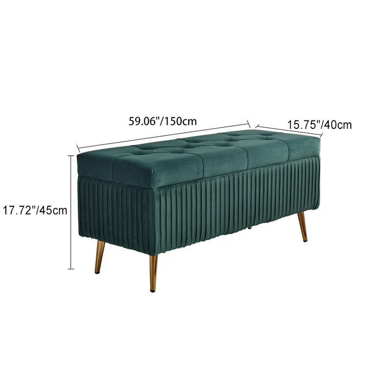 Modern Minimalist Velvet Sponge Titanium Alloy Rectangular Storage Bench Backless For Entryway