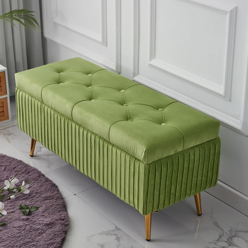 Modern Minimalist Velvet Sponge Titanium Alloy Rectangular Storage Bench Backless For Entryway