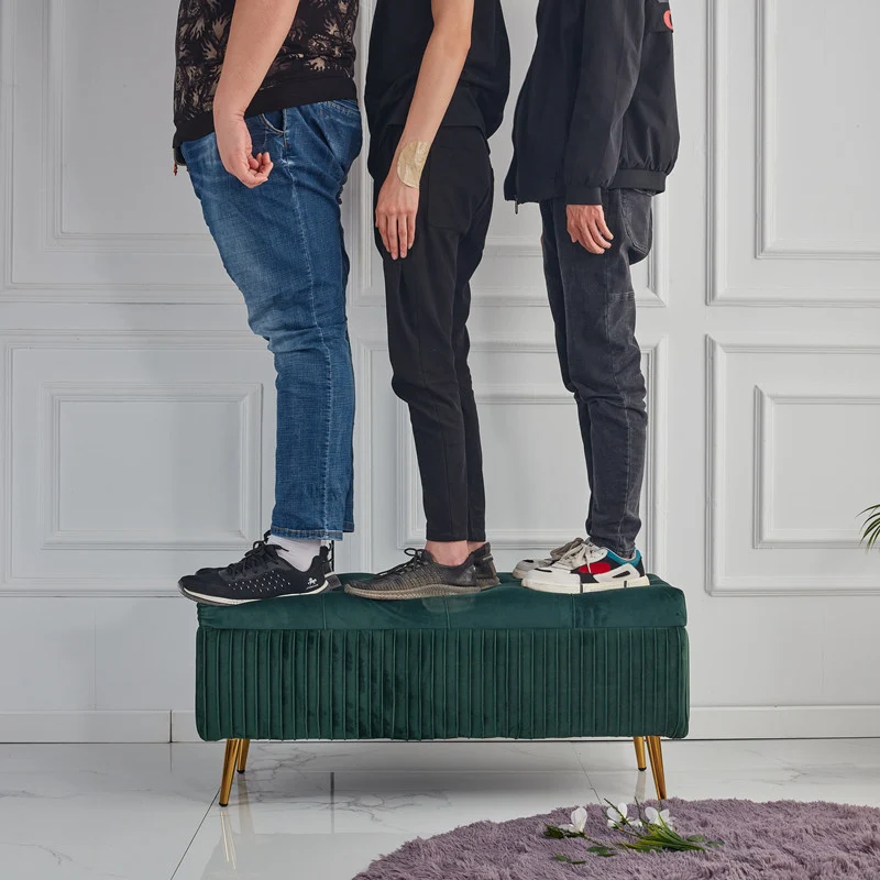 Modern Minimalist Velvet Sponge Titanium Alloy Rectangular Storage Bench Backless For Entryway