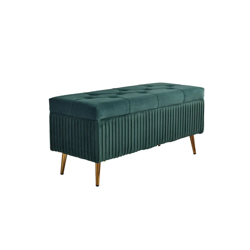 Modern Minimalist Velvet Sponge Titanium Alloy Rectangular Storage Bench Backless For Entryway