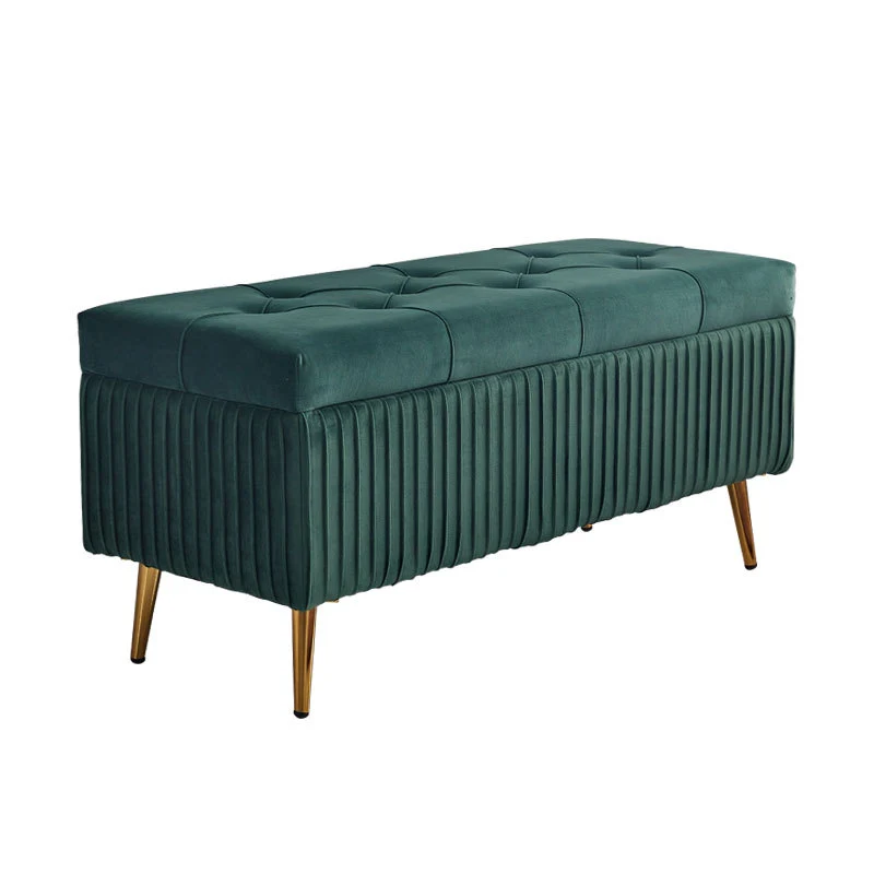 Modern Minimalist Velvet Sponge Titanium Alloy Rectangular Storage Bench Backless For Entryway