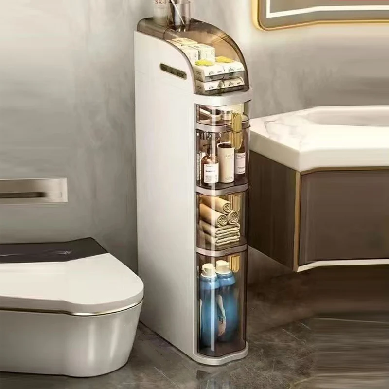 Modern Minimalist PP PET Curved Rectangular Narrow Storage Cabinet With 3/4/5-Tier For Bathroom & Living Room