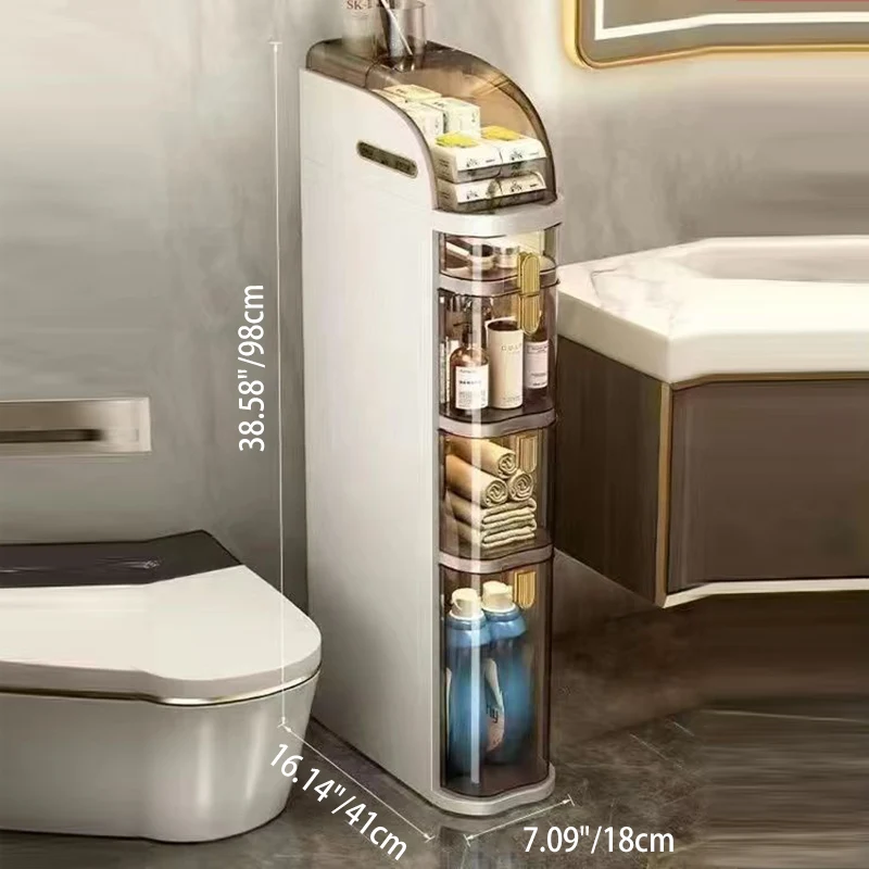 Modern Minimalist PP PET Curved Rectangular Narrow Storage Cabinet With 3/4/5-Tier For Bathroom & Living Room
