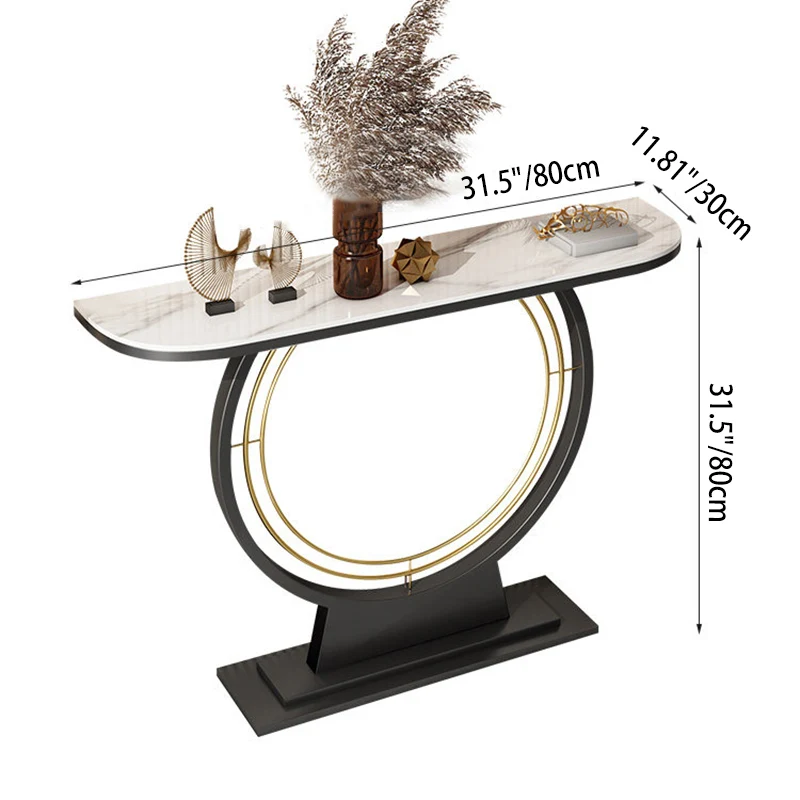 Modern Luxury Iron Stone Slab Curved Rectangular Console Table For Entryways