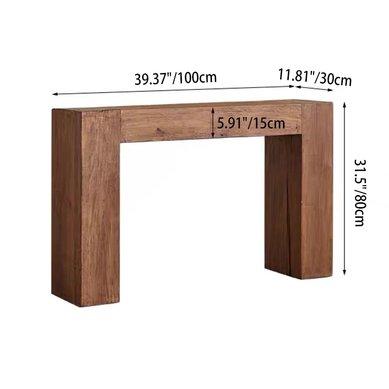 Contemporary Retro Pine Wood Rectangular Console Table For Living Room & Entryway